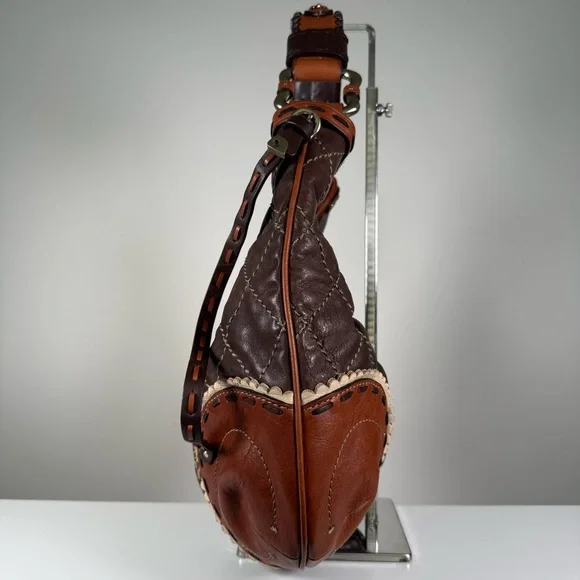 Vintage Y2K Juicy Couture 100% Cow Hide Leather Quilted Diamond Hobo Bag - Picture 3 of 11